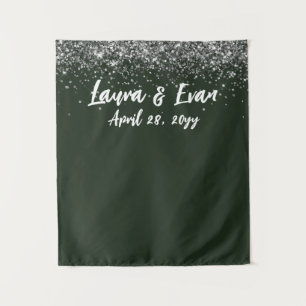 Hunter Green White Silver Wedding Photo Booth Prop Tapestry