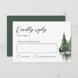 Hunter Green Winter Watercolor Forest Wedding RSVP Card