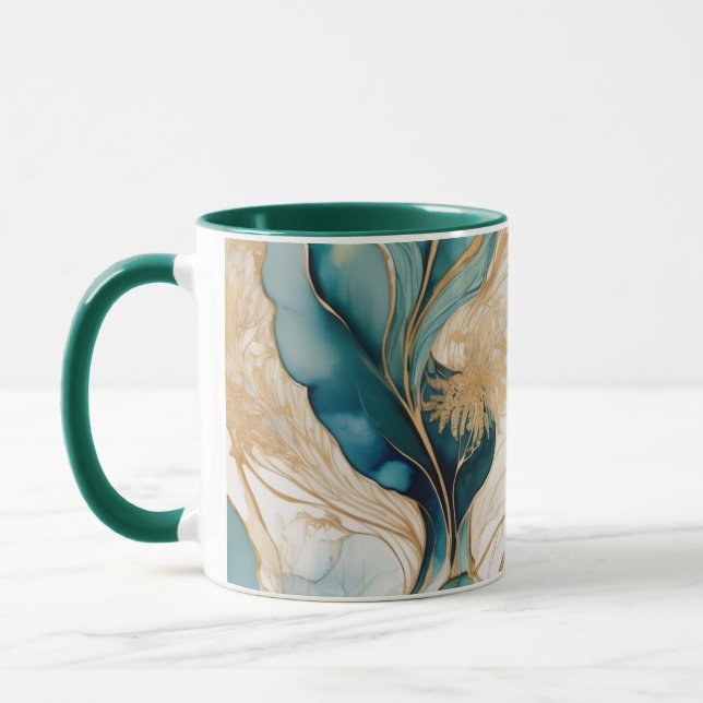 Hunter Green with Golden Border Abstract Mug (Left)