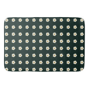 hunter green yellow and white Buttercup Flowers Bath Mat