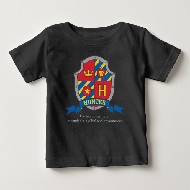 Hunter H name meaning crest knights shield Baby T-Shirt (Front)