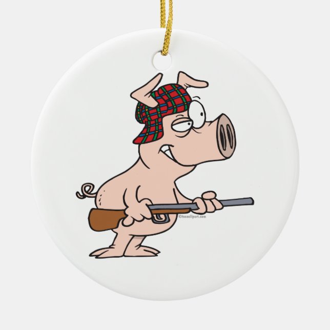 hunter hunting pig cartoon ceramic tree decoration (Front)