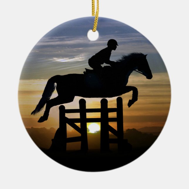 Hunter Jumper Horse and Rider Ceramic Ornament (Front)