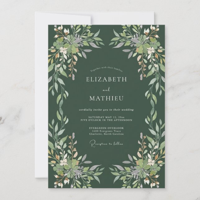 Hunter Leafy Wedding Invitation (Front)