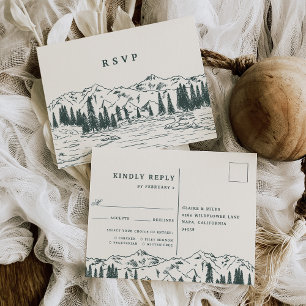 Hunter   Mountain Sketch Wedding Meal Choice RSVP Postcard