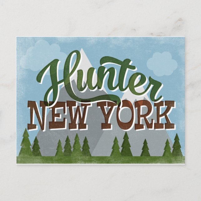 Hunter New York Fun Retro Snowy Mountains Postcard (Front)