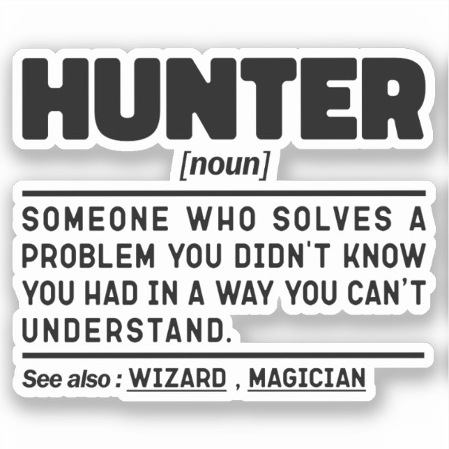 Hunter Noun Definition Hunting Sarcasm Lover Cool (Front)