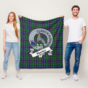 Hunter of Peeblesshire Clan Badge Tartan Plaid Fleece Blanket
