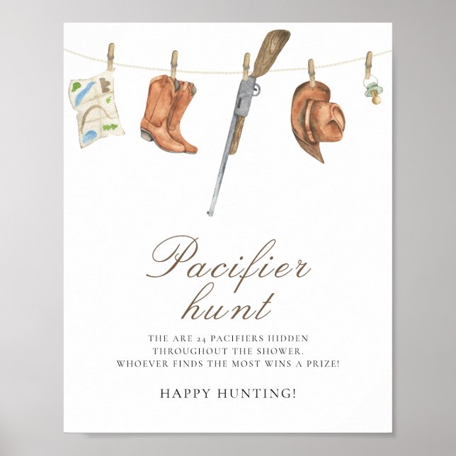 Hunter - pacifier hunt baby shower game poster (Front)