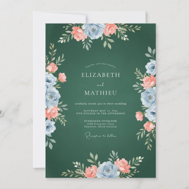 Hunter Peach Petal Wedding Invitation (Front)