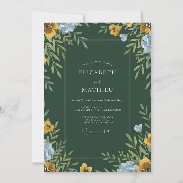 Hunter Periwinkle Wildflower Wedding Invitation (Front)