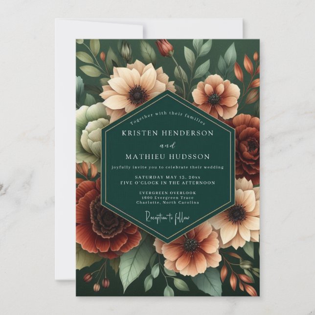 Hunter Rust Moody Bloom Wedding Invitation (Front)