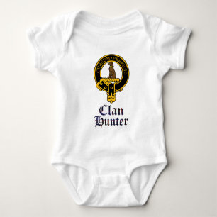 Hunter scottish crest and tartan clan name baby bodysuit