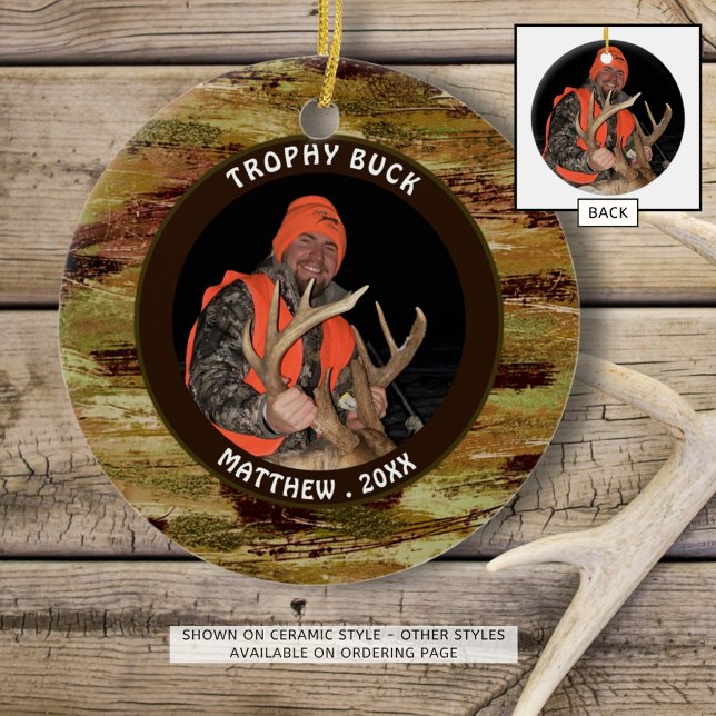 Hunter TROPHY BUCK Camouflage Photo Commemorative Ceramic Ornament (Creator Uploaded)