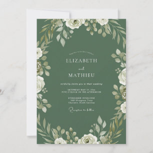 Hunter White Rose Wedding Invitation