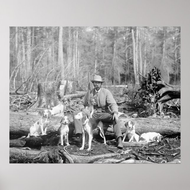 Hunter with his Hounds, 1897. Vintage Photo Poster (Front)