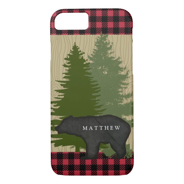 Hunter Woodland Lumberjack Plaid w Mountain Bear Case-Mate iPhone Case (Back)