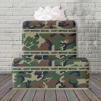 Hunter Woods Camo Add Text & Name Birthday Wrapping Paper