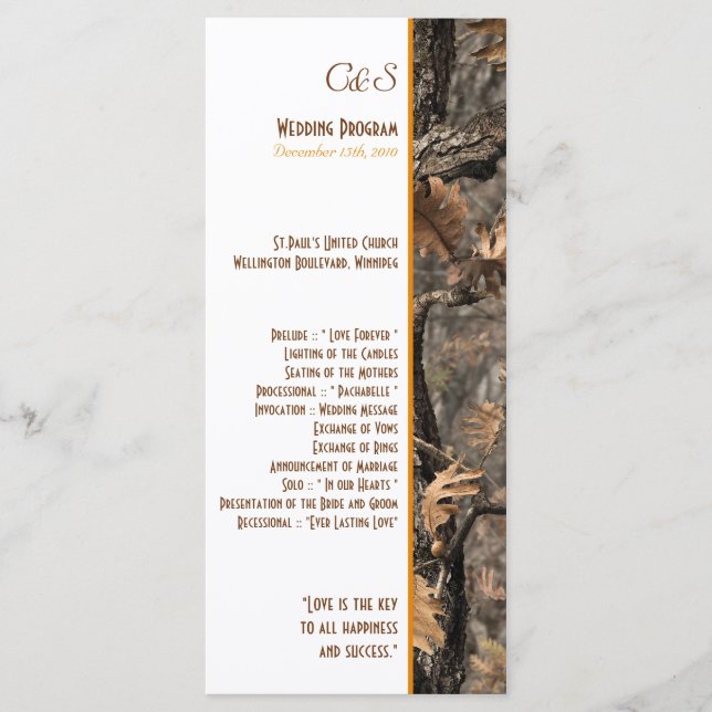 Hunter's Camo Chic Wedding Programs (Front)