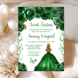 Hunters Green Blonde Hair Princess Sweet Sixteen Invitation