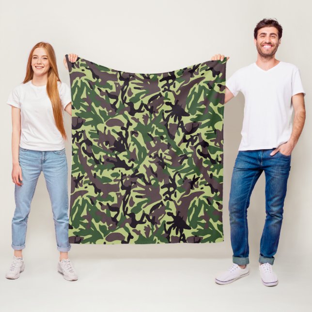 Hunters Green Camo Pattern Fleece Blanket (In Situ)