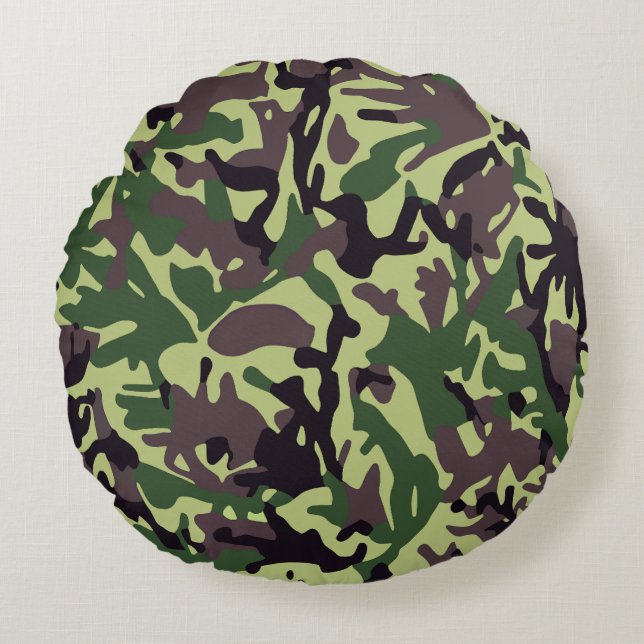 Hunters Green Camo Pattern Round Cushion (Front)
