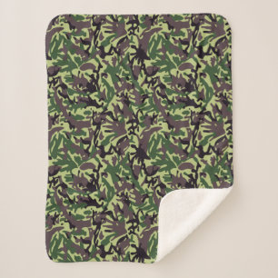 Hunters Green Camo Pattern Sherpa Blanket