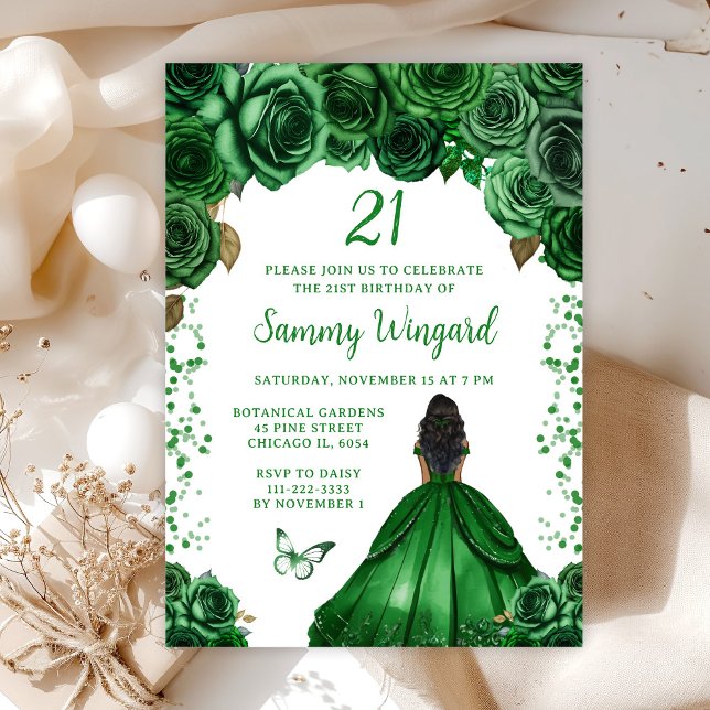 Hunters Green Dark Skin Princess Birthday Party Invitation (Creator Uploaded)