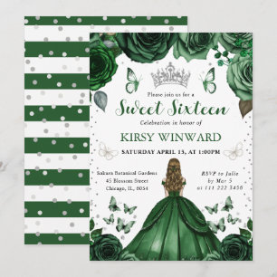 Hunters Green Dress Blonde Princess Sweet 16 Invitation