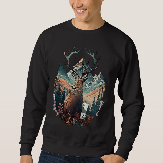 Hunter's Haven Epic Deer Standing In Mountain View Sweatshirt (Front)