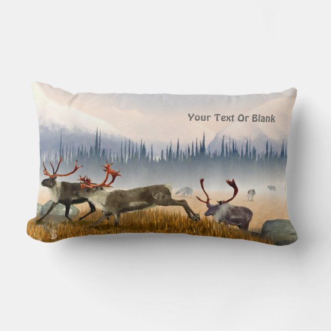 Hunters In The Mist (Caribou) Lumbar Cushion (Front)