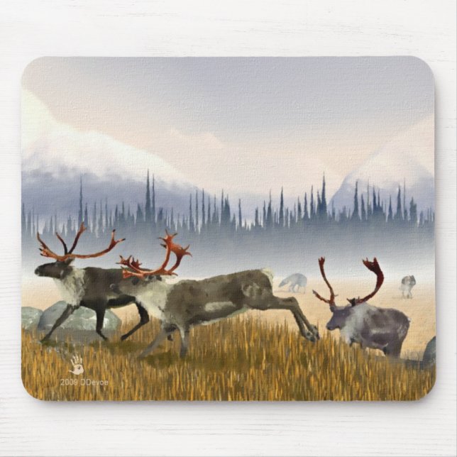Hunters In The Mist (Caribou) Mouse Pad (Front)