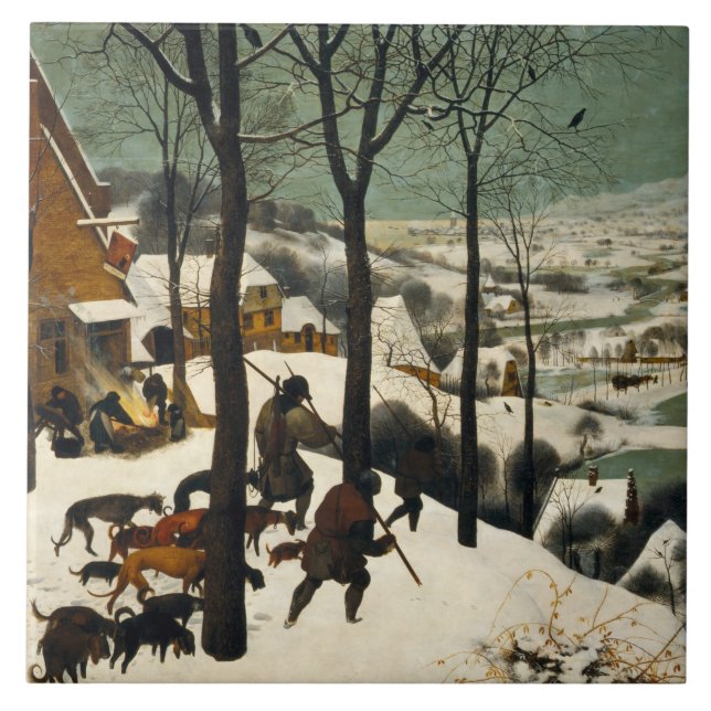 Hunters in the Snow (by Pieter Bruegel the Elder) Ceramic Tile (Front)