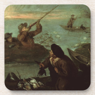 Hunters Shooting at Ducks (oil on canvas) Coaster