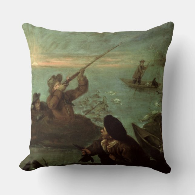 Hunters Shooting at Ducks (oil on canvas) Cushion (Front)