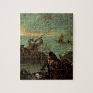 Hunters Shooting at Ducks (oil on canvas) Jigsaw Puzzle