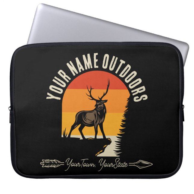 Hunting ADD NAME Outdoors Deer Elk Wilderness Camp Laptop Sleeve (Front)