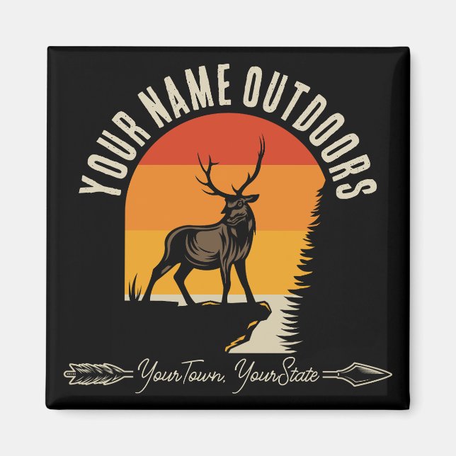 Hunting ADD NAME Outdoors Deer Elk Wilderness Camp Magnet (Front)
