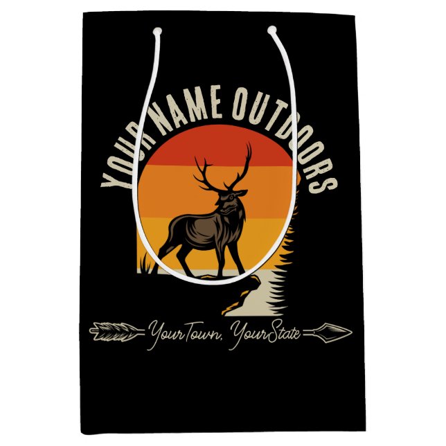 Hunting ADD NAME Outdoors Deer Elk Wilderness Camp Medium Gift Bag (Front)