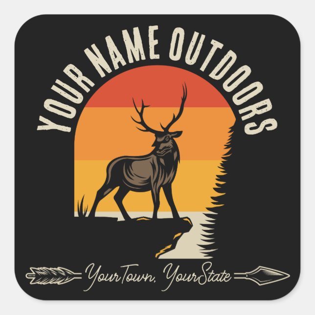 Hunting ADD NAME Outdoors Deer Elk Wilderness Camp Square Sticker (Front)