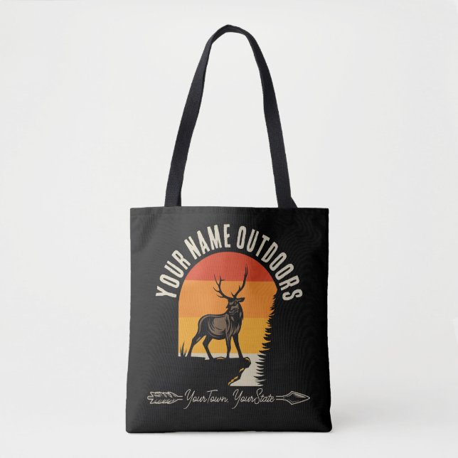 Hunting ADD NAME Outdoors Deer Elk Wilderness Camp Tote Bag (Front)
