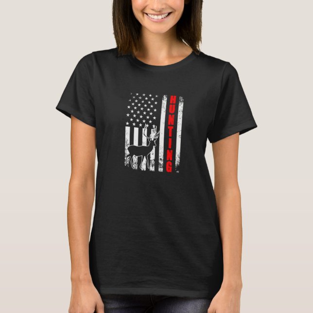 Hunting American Flag Usa Patriotic Proud Funny Hu T-Shirt (Front)