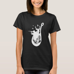Hunting And Fishing Hook Deer Wildlife Nature Fish T-Shirt