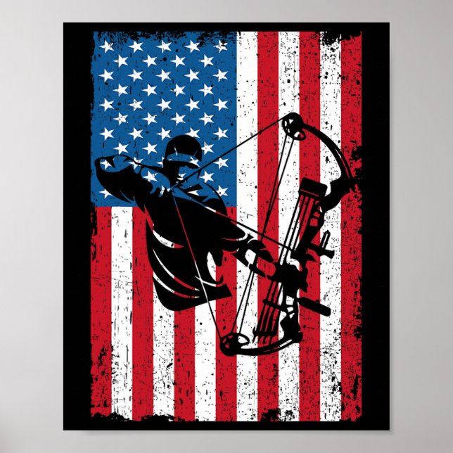 Hunting Archer American Flag Bowhunting Bowhunter  Poster (Front)