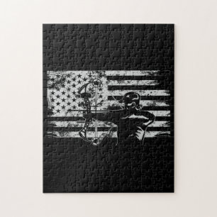 Hunting Archer American Flag  Bowhunting Hunt Jigsaw Puzzle