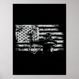 Hunting Archer American Flag  Bowhunting Hunt Poster
