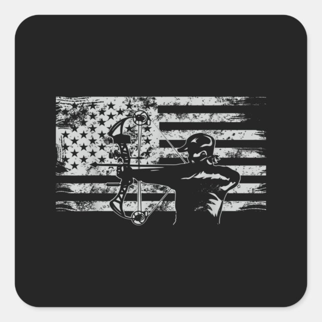 Hunting Archer American Flag  Bowhunting Hunt Square Sticker (Front)