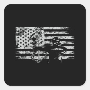 Hunting Archer American Flag Bowhunting Hunt Square Sticker