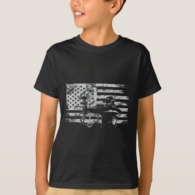 Hunting Archer American Flag  Bowhunting Hunt T-Shirt (Front)