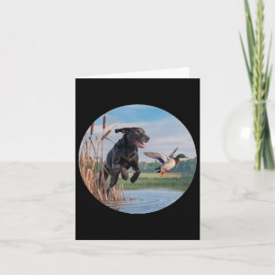 Hunting Black Labrador Lab Dog Hunting Ducks. Bird Card